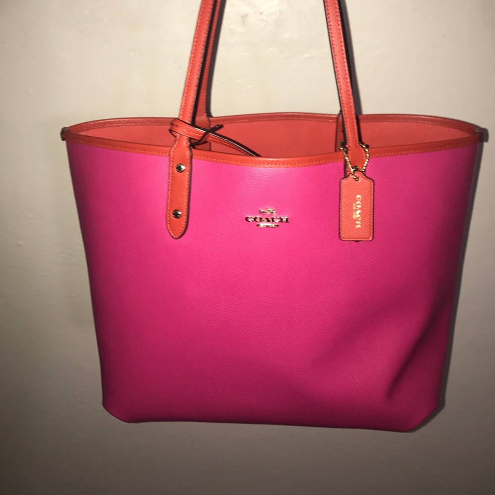 Pink/Orange reversible Coach Tote